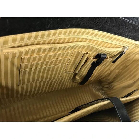 Moonsus Womens Black Beige Lined Leather Inner Pockets Laptop Bag - Picture 9 of 9